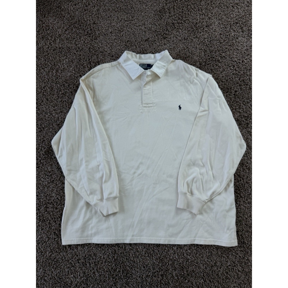 Vintage Ralph Lauren Polo Shirt Mens 4XLT Beige Knit Rugby Jersey Pullover